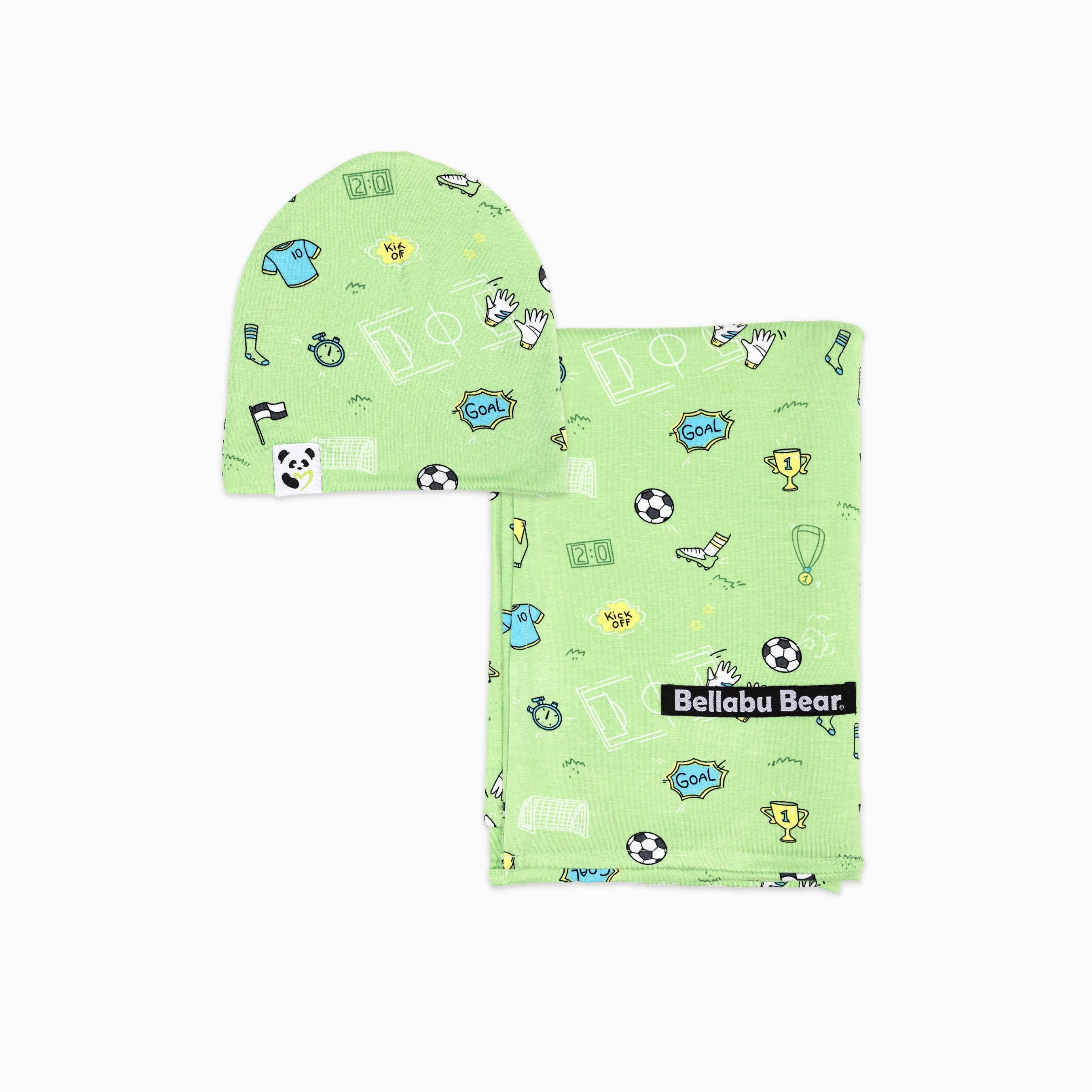 ---Soccer Bamboo Swaddle & Beanie Set--