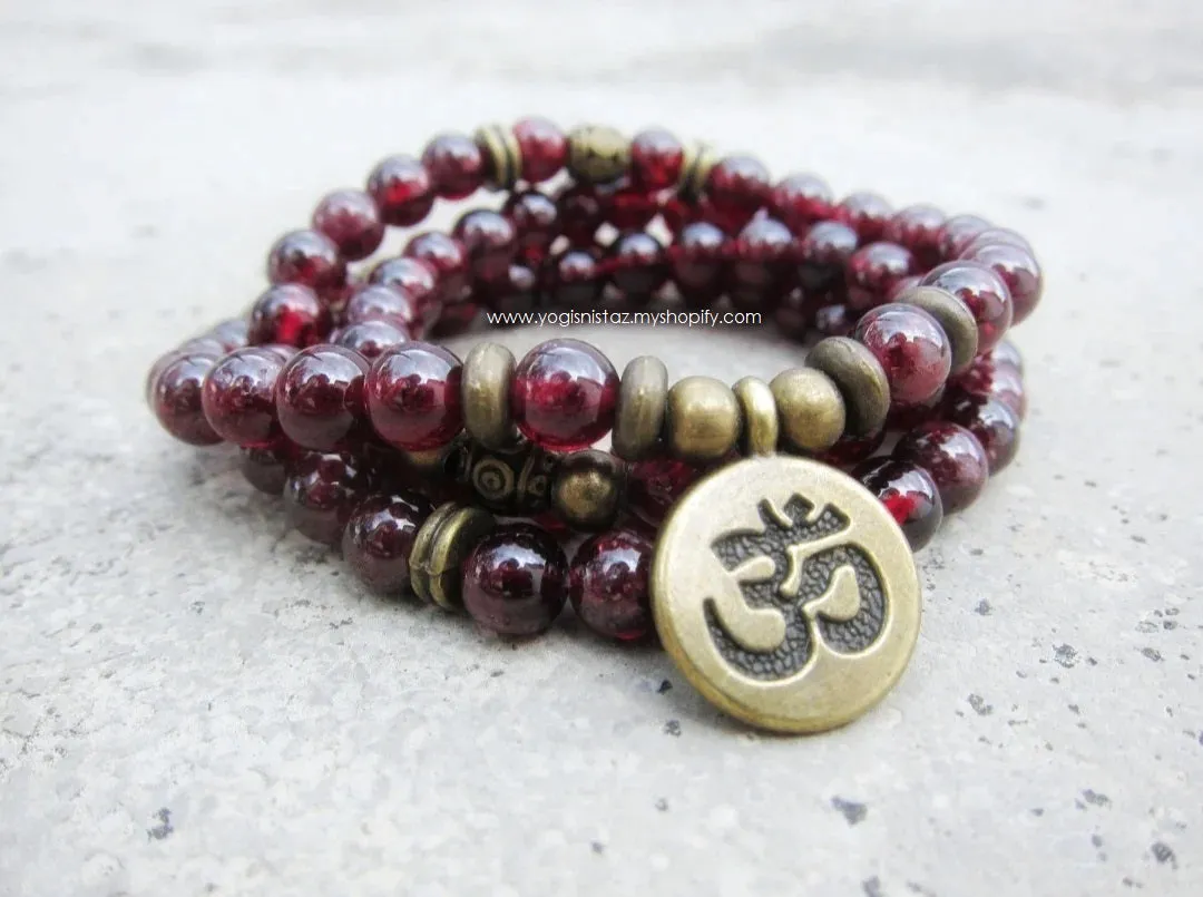 108 Bead Mala Necklace in Red Garnet - (convertible to Bracelet)