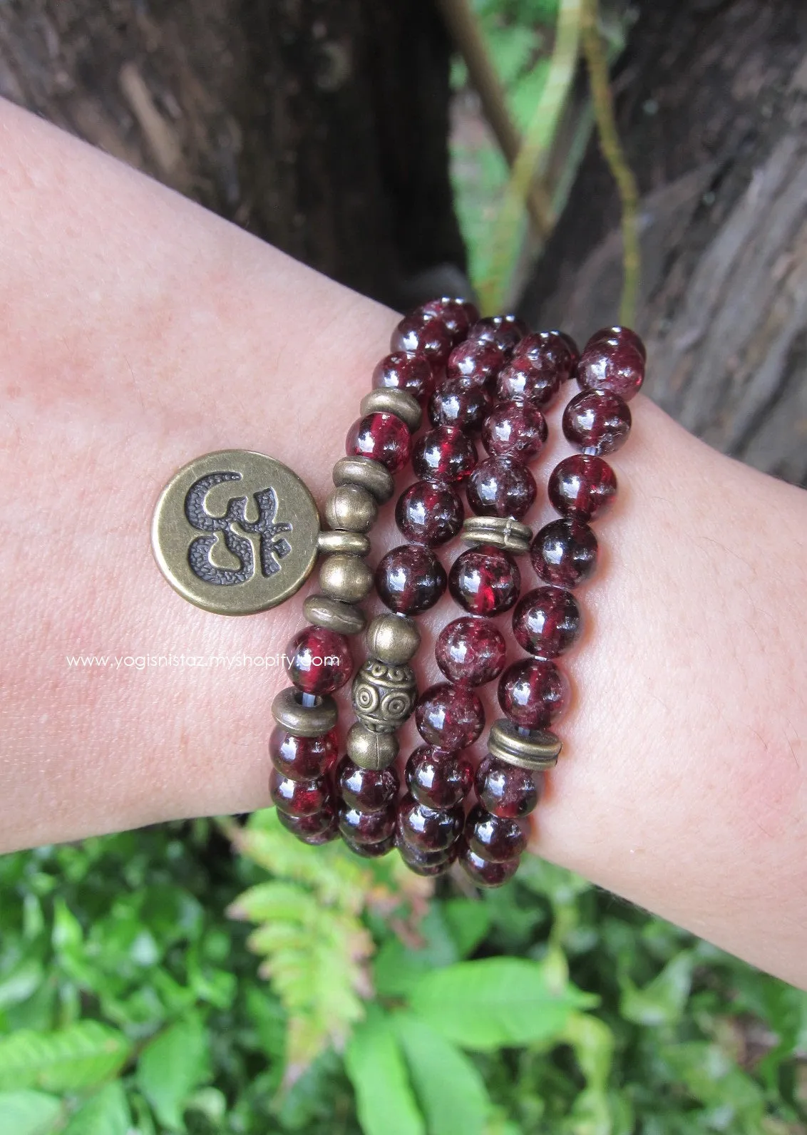 108 Bead Mala Necklace in Red Garnet - (convertible to Bracelet)