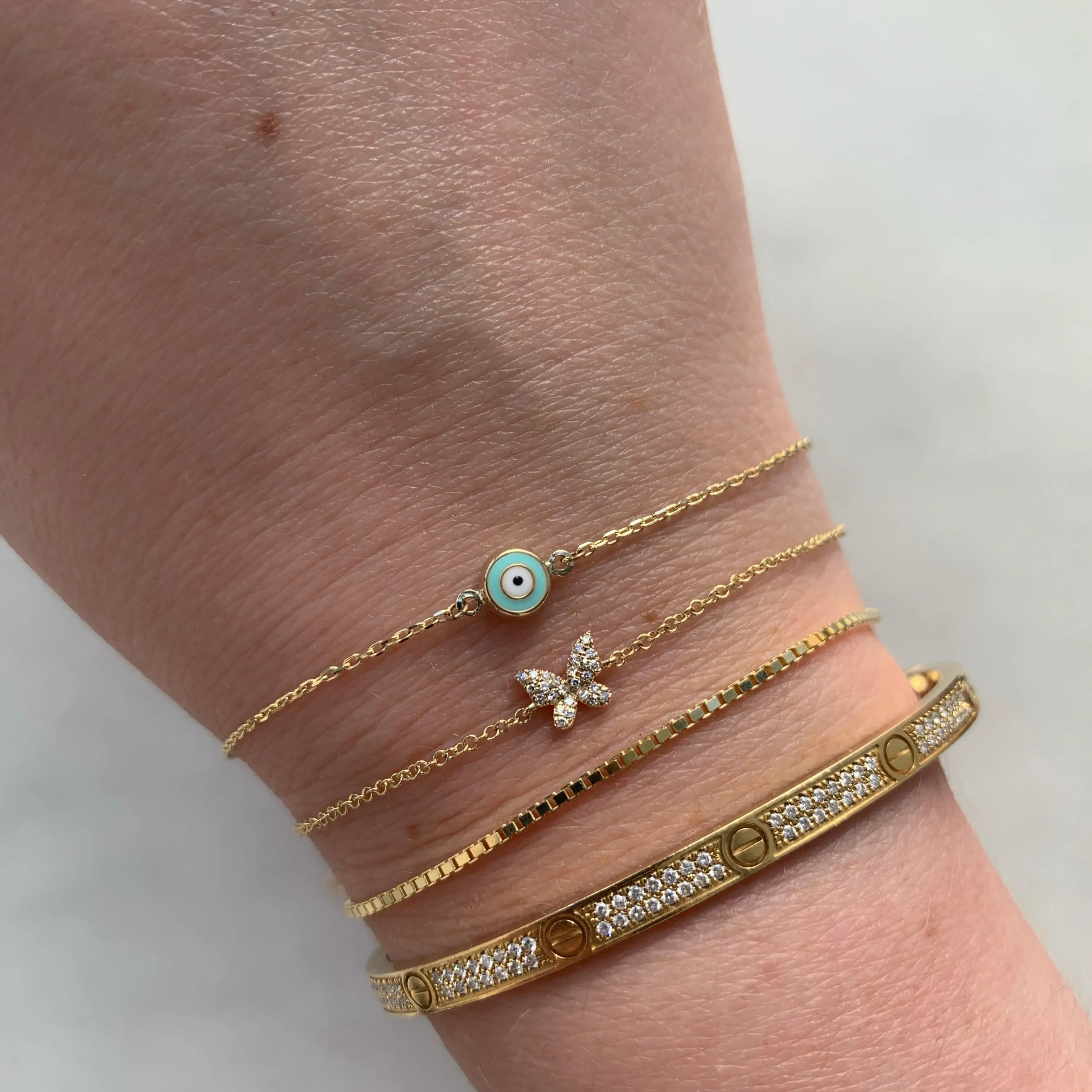 10K Gold Enamel Evil Eye Bracelet