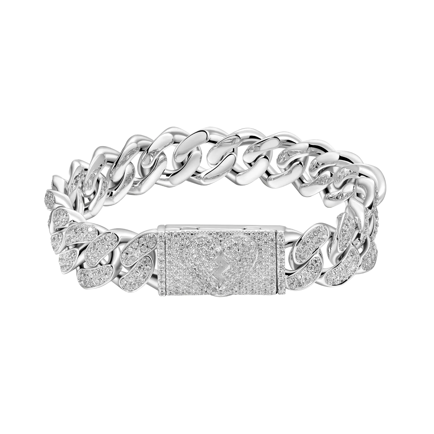 12mm Broken Heart Box Clasp Cuban Link Bracelet