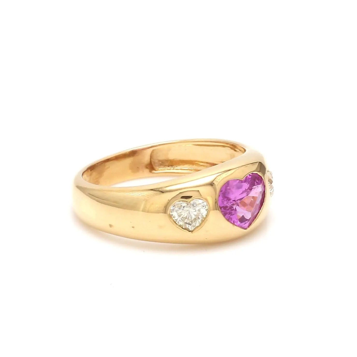 14K & 18K Gold Heart Pink Sapphire & Diamond Dome Ring