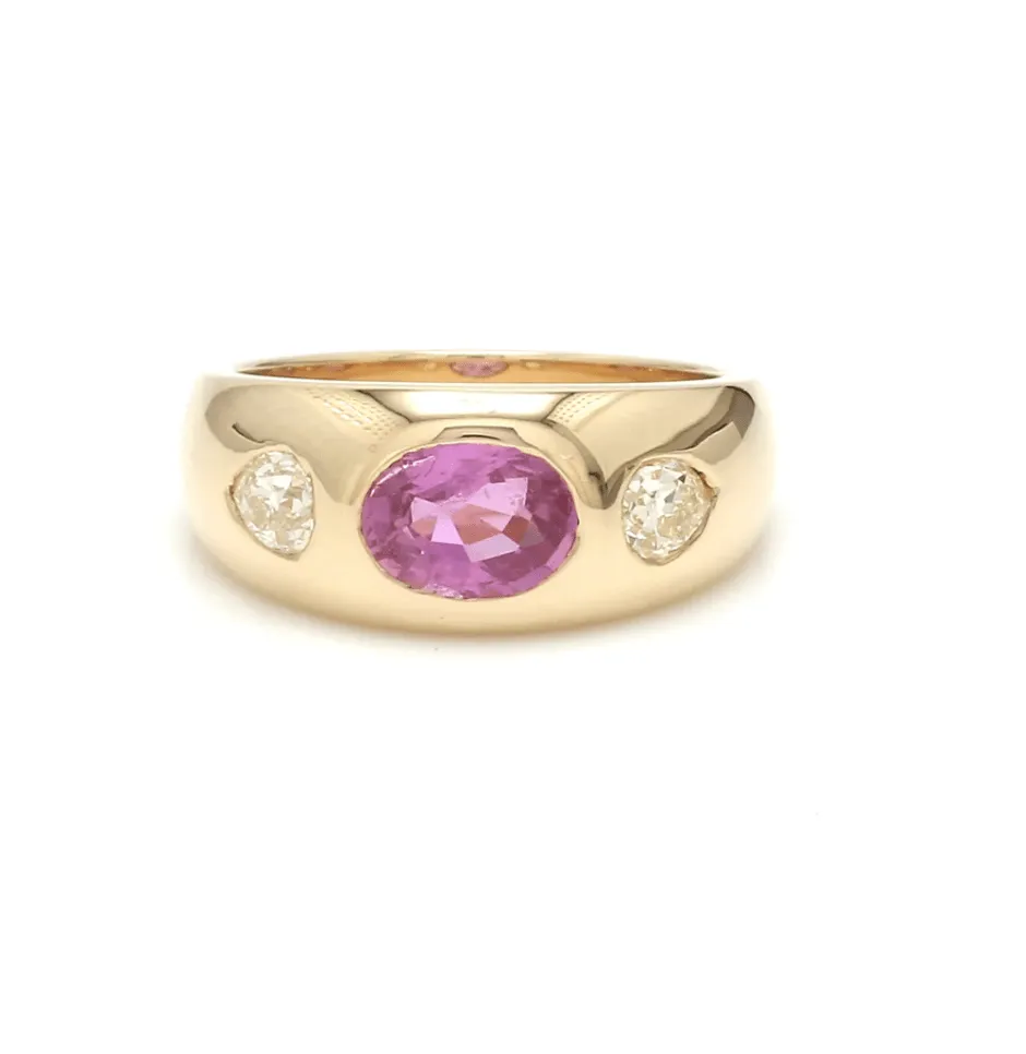 14K & 18K Gold Oval Pink Sapphire & Diamond Dome Ring