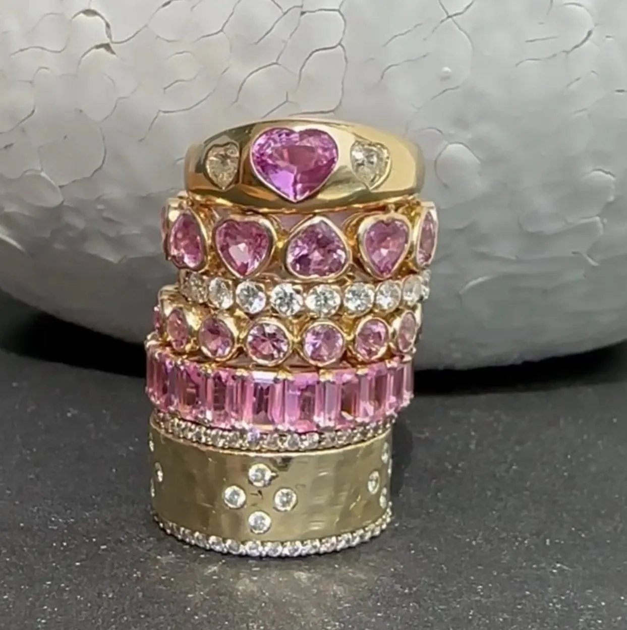 14K & 18K Gold Pink Sapphire Round Bezel Set Eternity Band