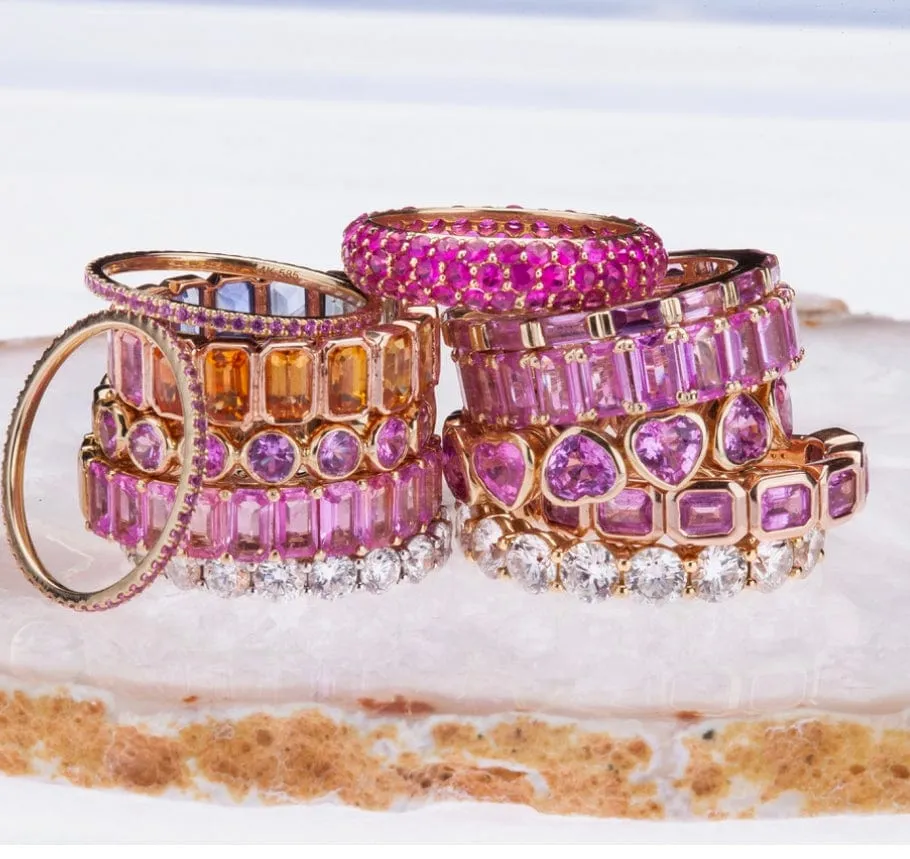 14K & 18K Gold Pink Sapphire Round Bezel Set Eternity Band