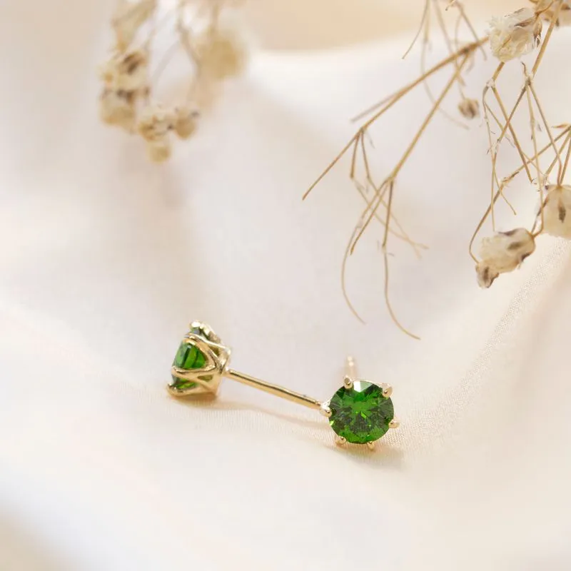 14K Gold Plated Green CZ Studs - Dec Birthstone, 5mm