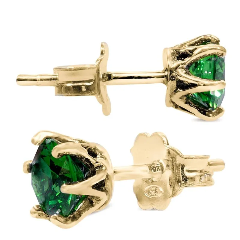 14K Gold Plated Green CZ Studs - Dec Birthstone, 5mm