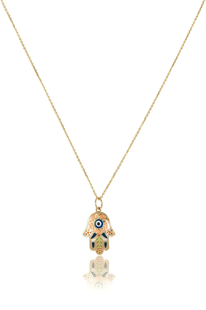 14k Gold Treville Hamsa Pendant Necklace in Pink