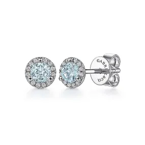 14K White Gold Pink Tourmaline and Diamond Halo Stud Earrings