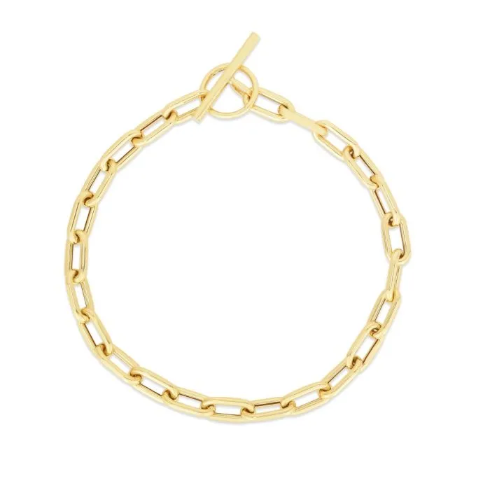 14K Yellow Gold Paperclip Toggle Bracelet - 7.5