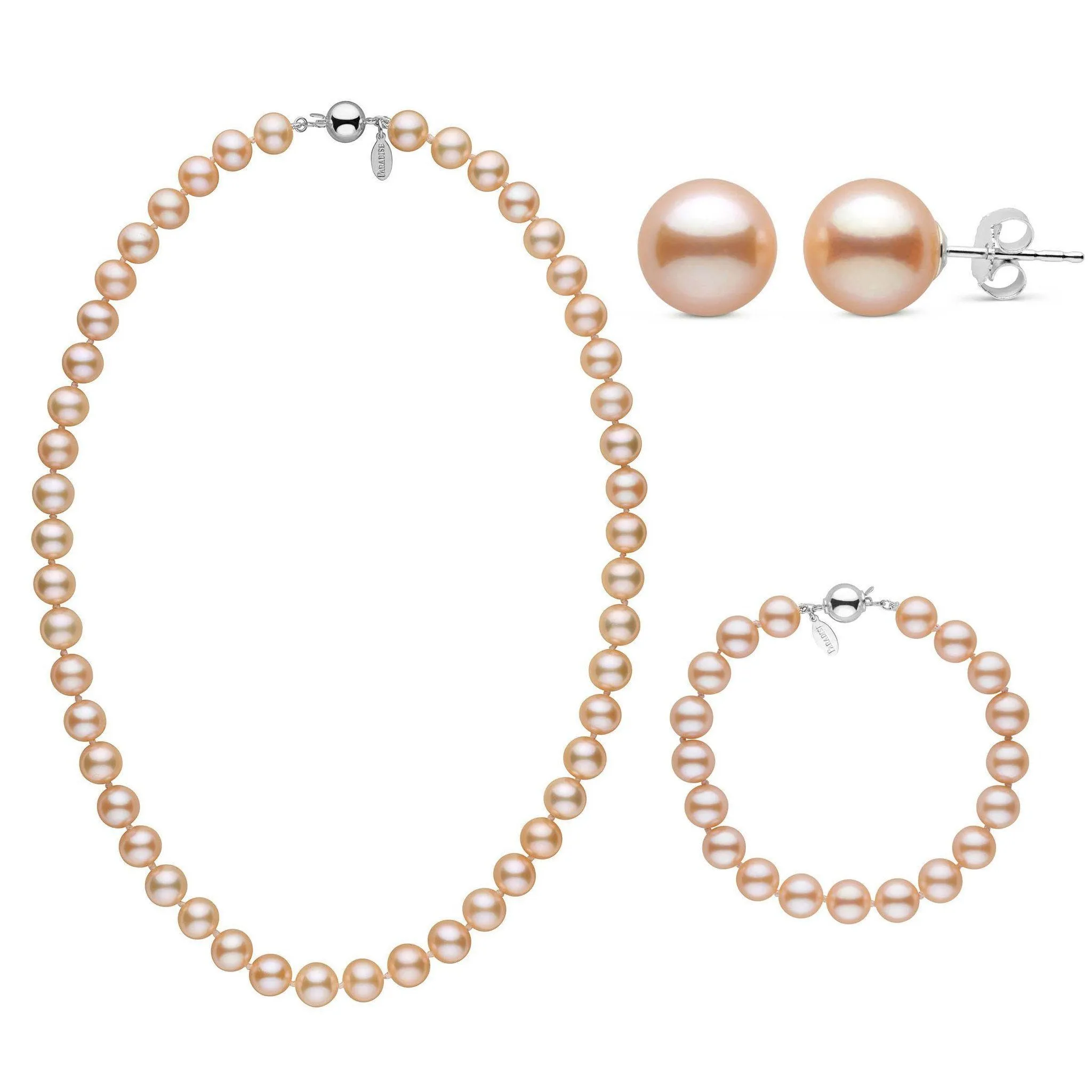 18 Inch 3 Piece 8.5-9.0 mm Pink to Peach Freshadama Freshwater Pearl Set