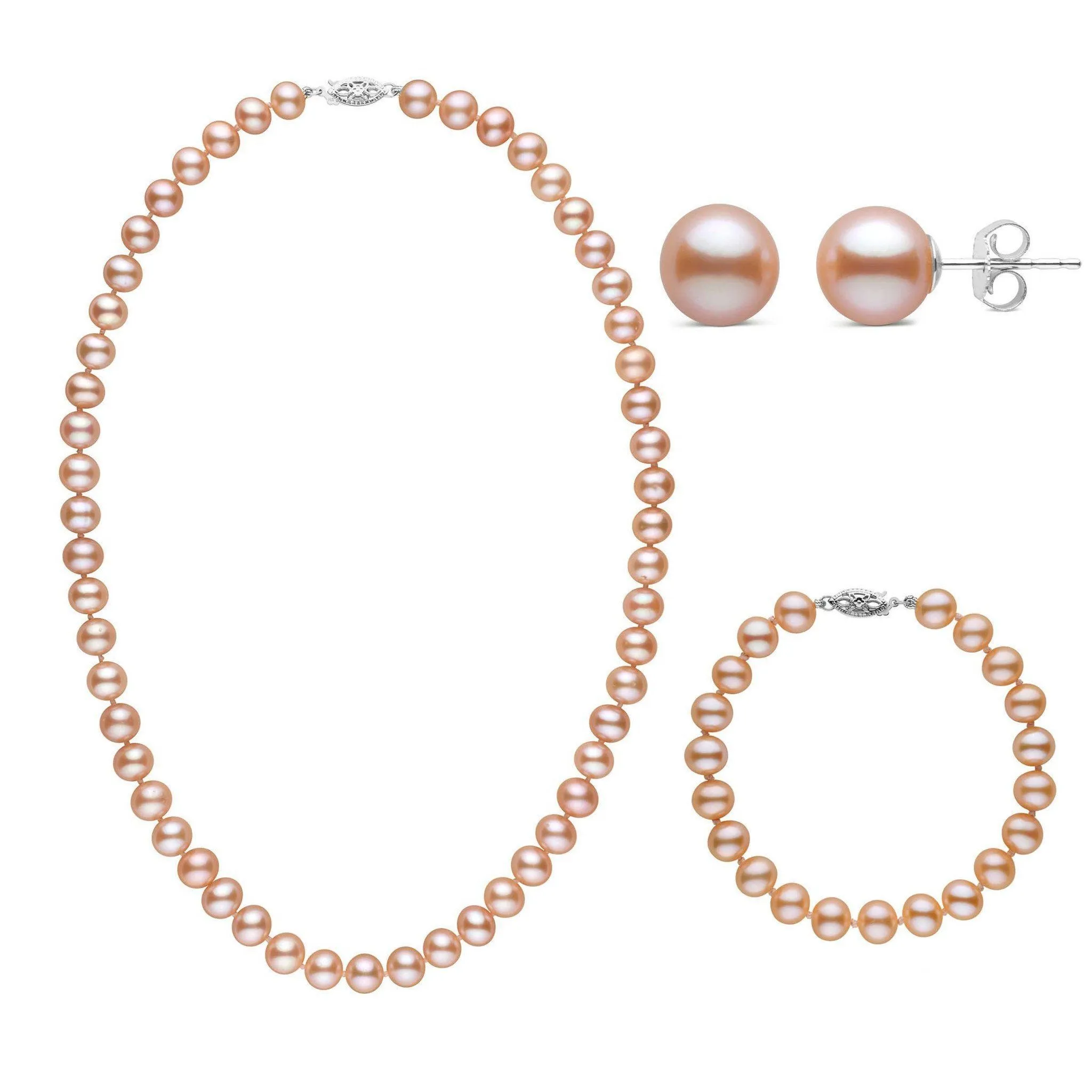 18 Inch 3 Piece Set of 7.5-8.0 mm AA+ Pink Freshwater Pearls