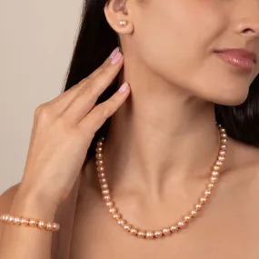 18 Inch 3 Piece Set of 7.5-8.0 mm AA+ Pink Freshwater Pearls