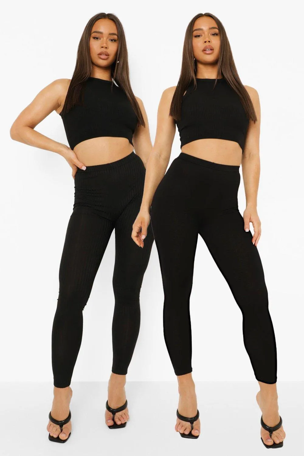 2 Pack Basic And Rib Leggings