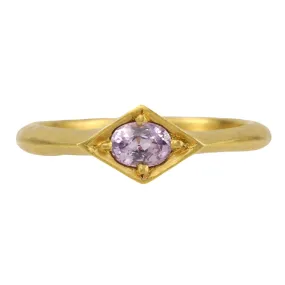 22K Gold Hammered Kite-Shaped Ring with Oval Pink Sapphire Center