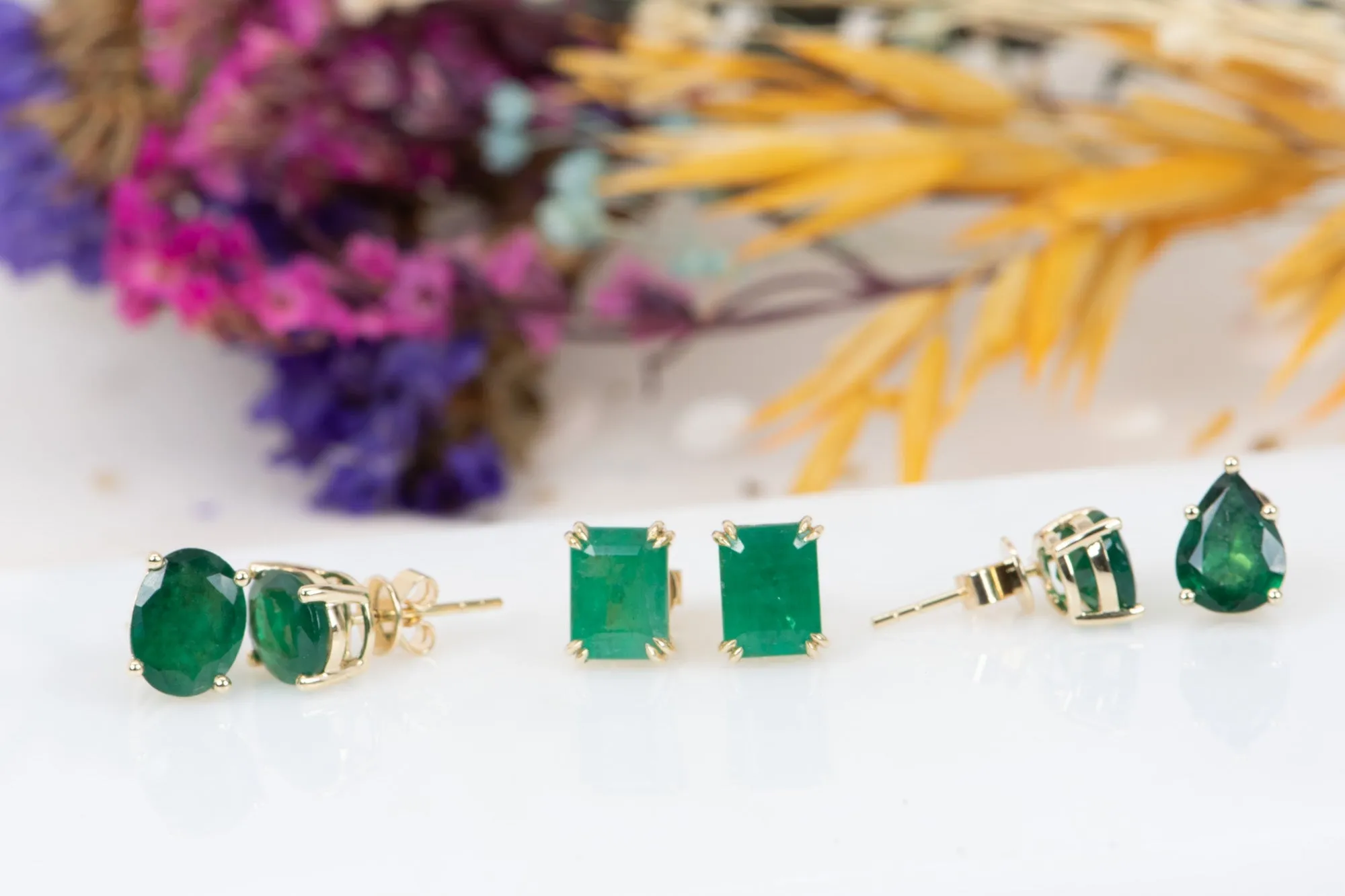 3.33ct Rich Green Emerald Stud Earrings 14K Gold R3142