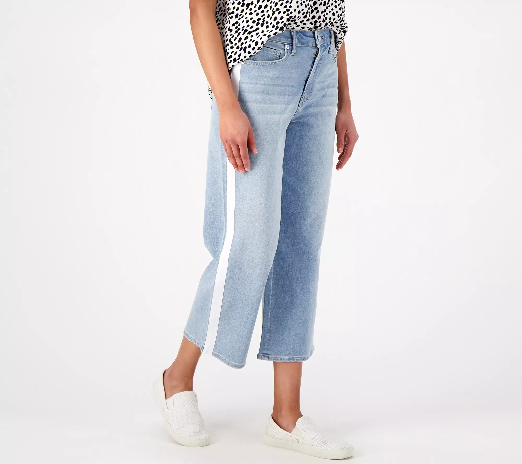 "As Is" LOGO by Lori Goldstein Regular Wide Leg Jeans with Stripe