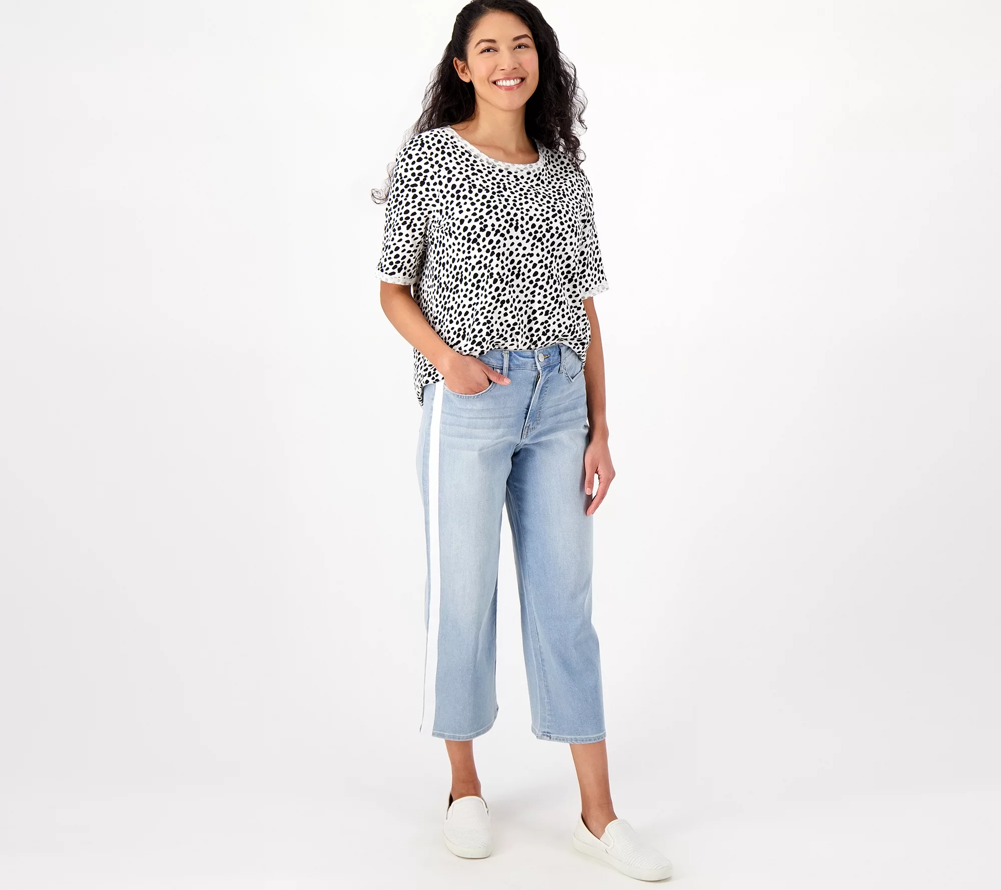 "As Is" LOGO by Lori Goldstein Regular Wide Leg Jeans with Stripe