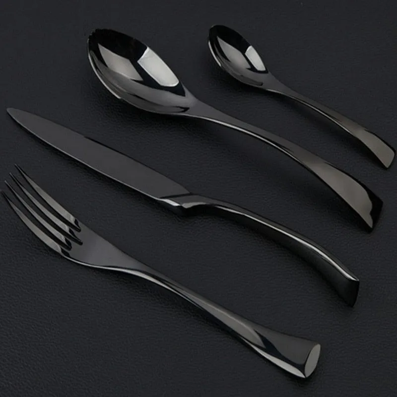 4PCS Black GOLD DINNER KNIFE FORK TEASPOON - KITCHEN TOOL