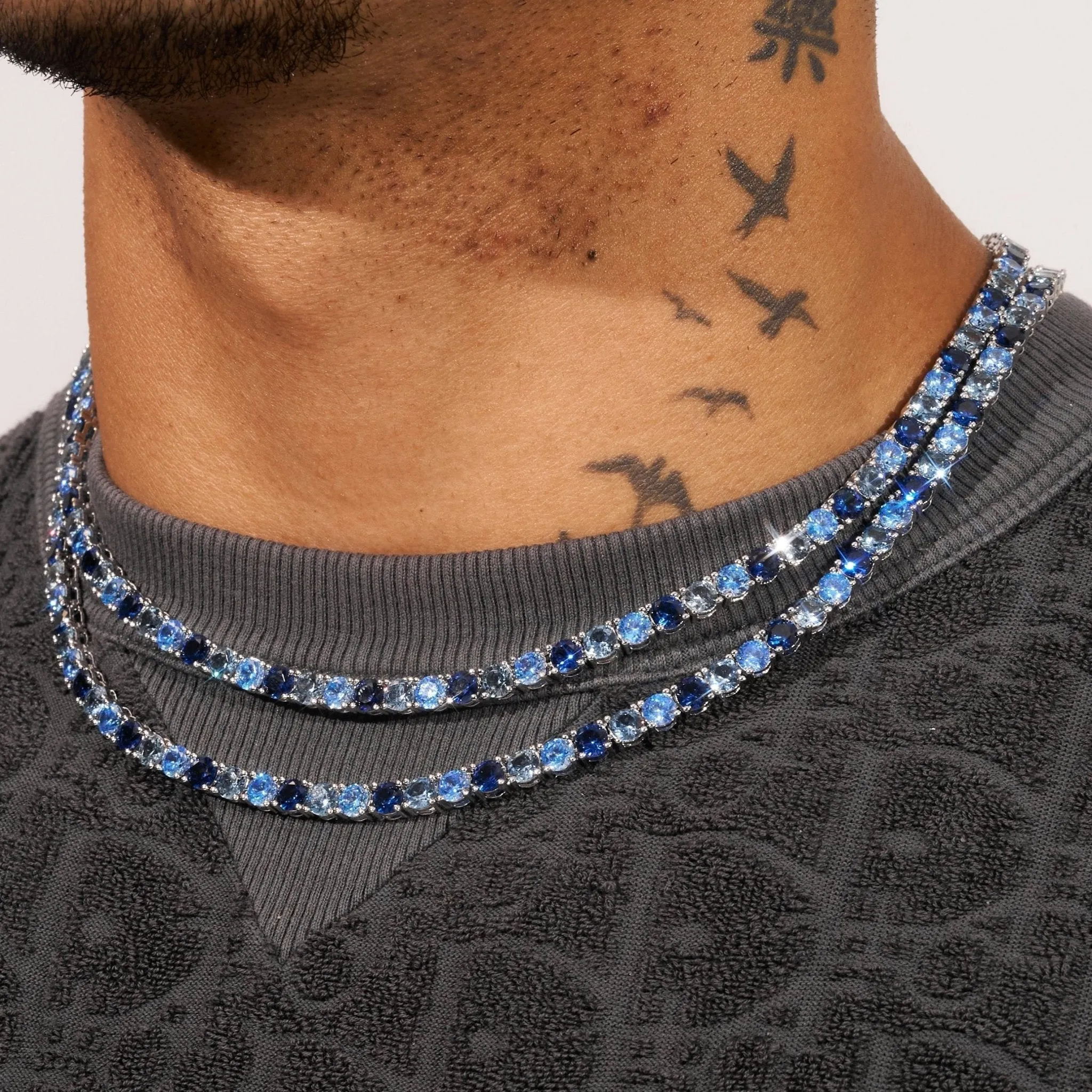 5mm Tri-Blue Diamond Tennis Chain - White Gold