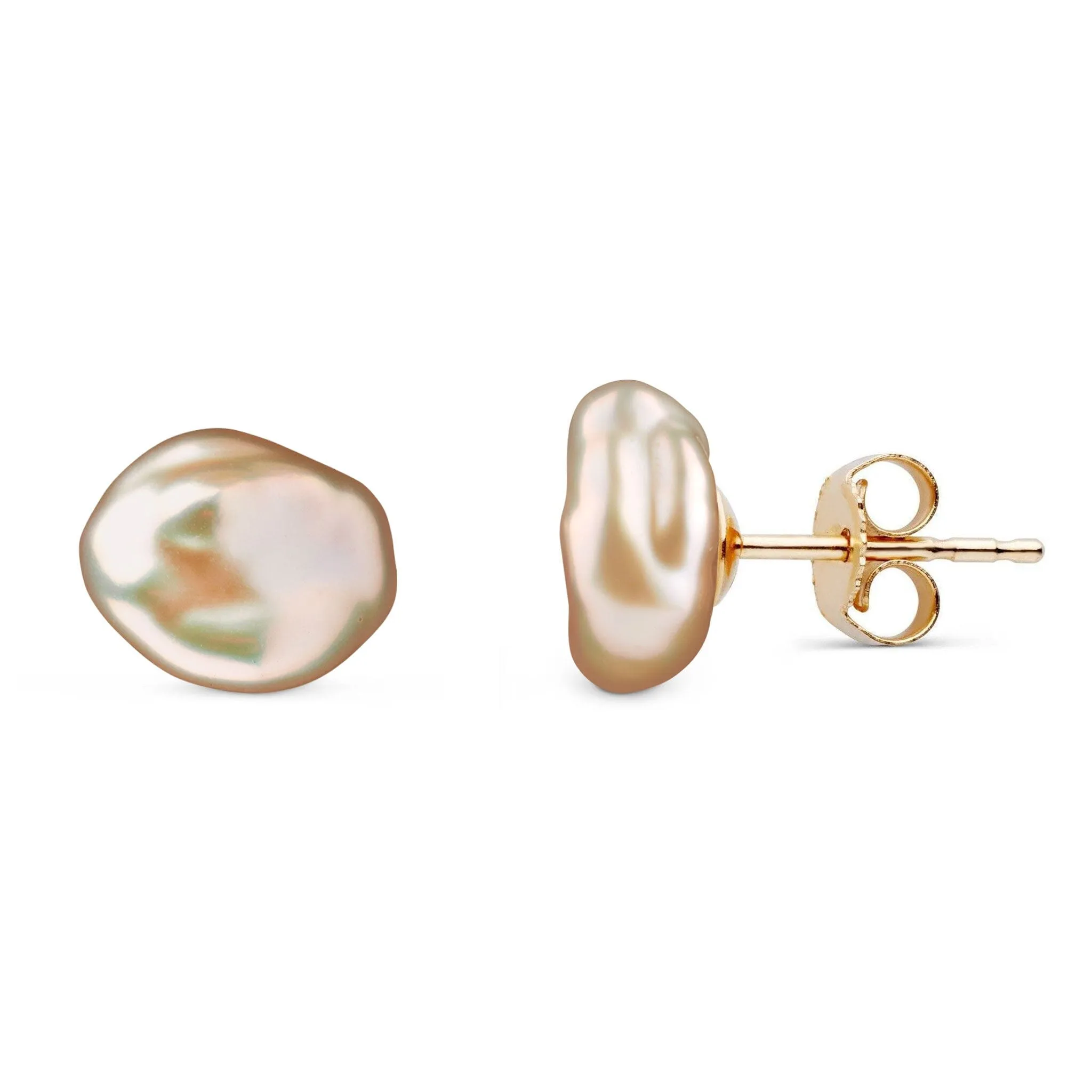 8.0-9.0 mm Keshi Pink to Peach Freshwater Pearl Stud Earrings