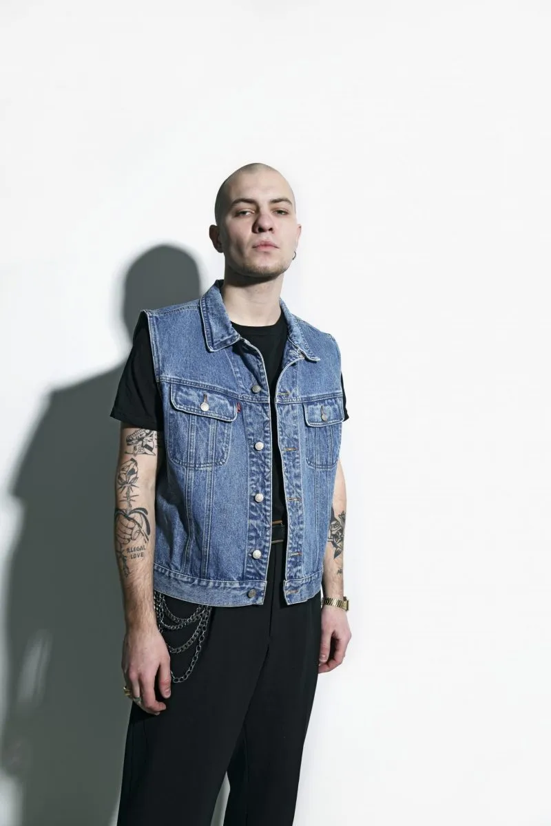 80s vintage denim vest men blue