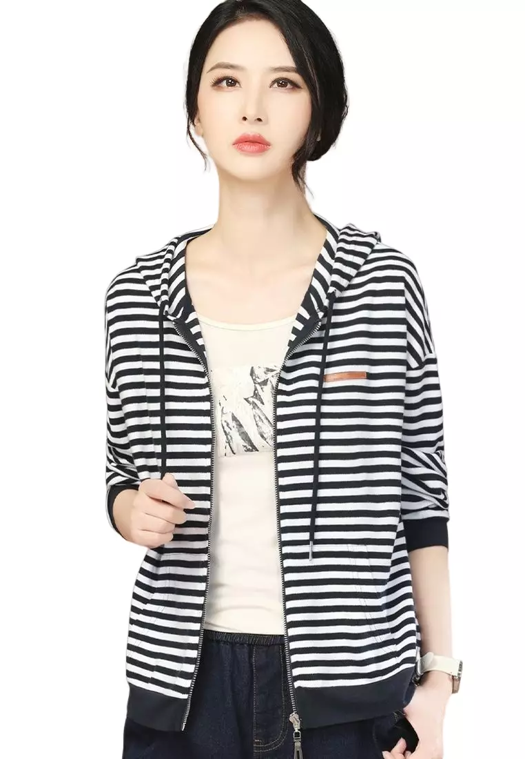 A-IN GIRLS Casual Striped Hooded Jacket