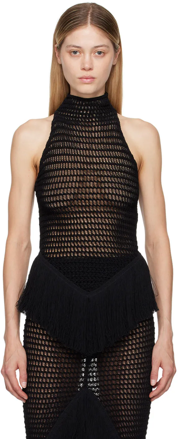 ALAÏA Black Fringes Tank Top