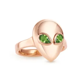 Alien pinky ring rose gold with green tourmaline