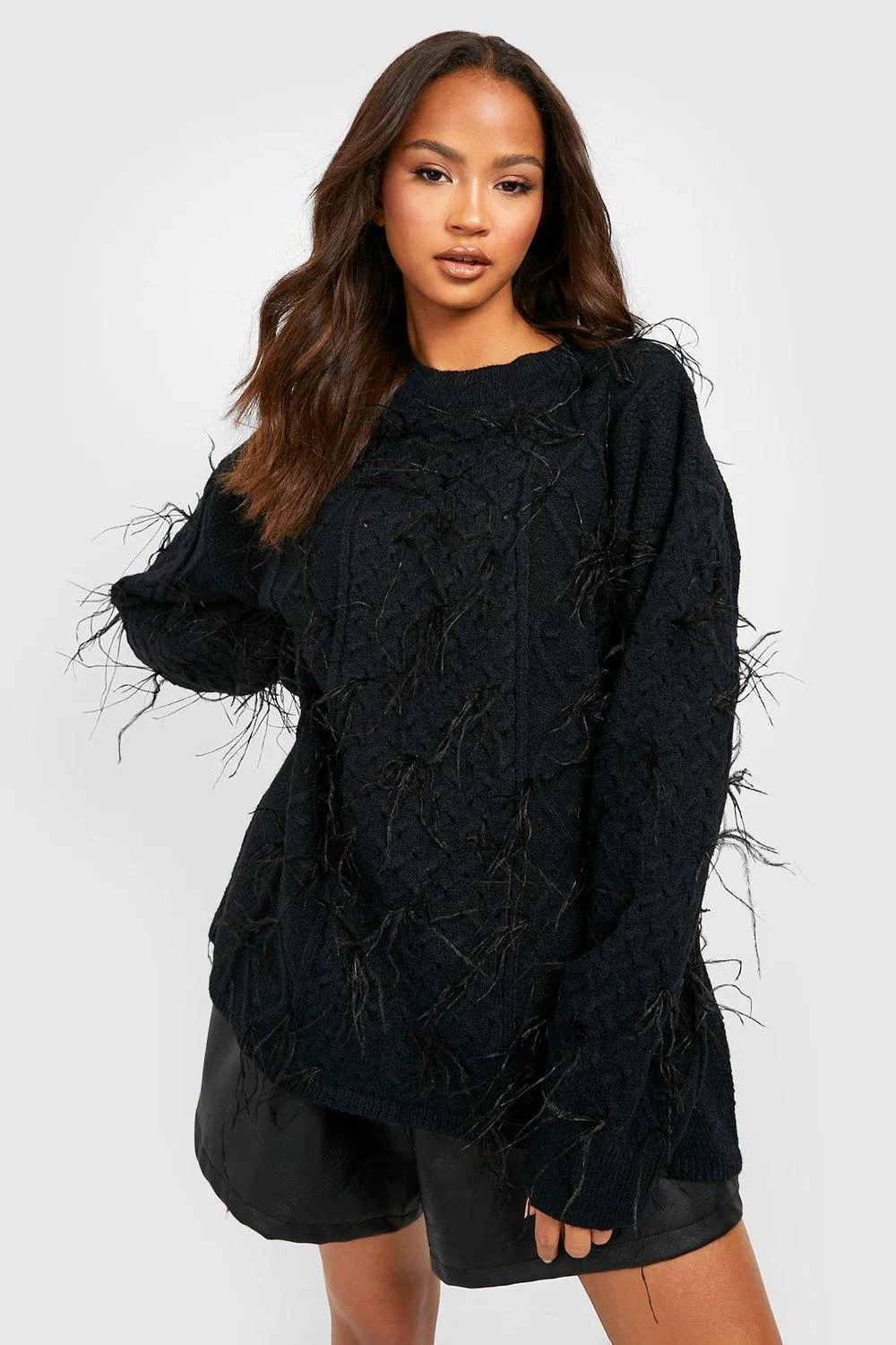 All Over Feather Oversized Sweater