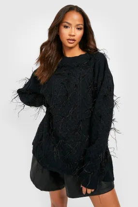 All Over Feather Oversized Sweater