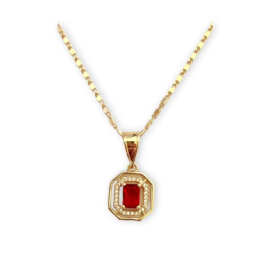 Allie red rectangular stone in 18k of gold plated chain necklace