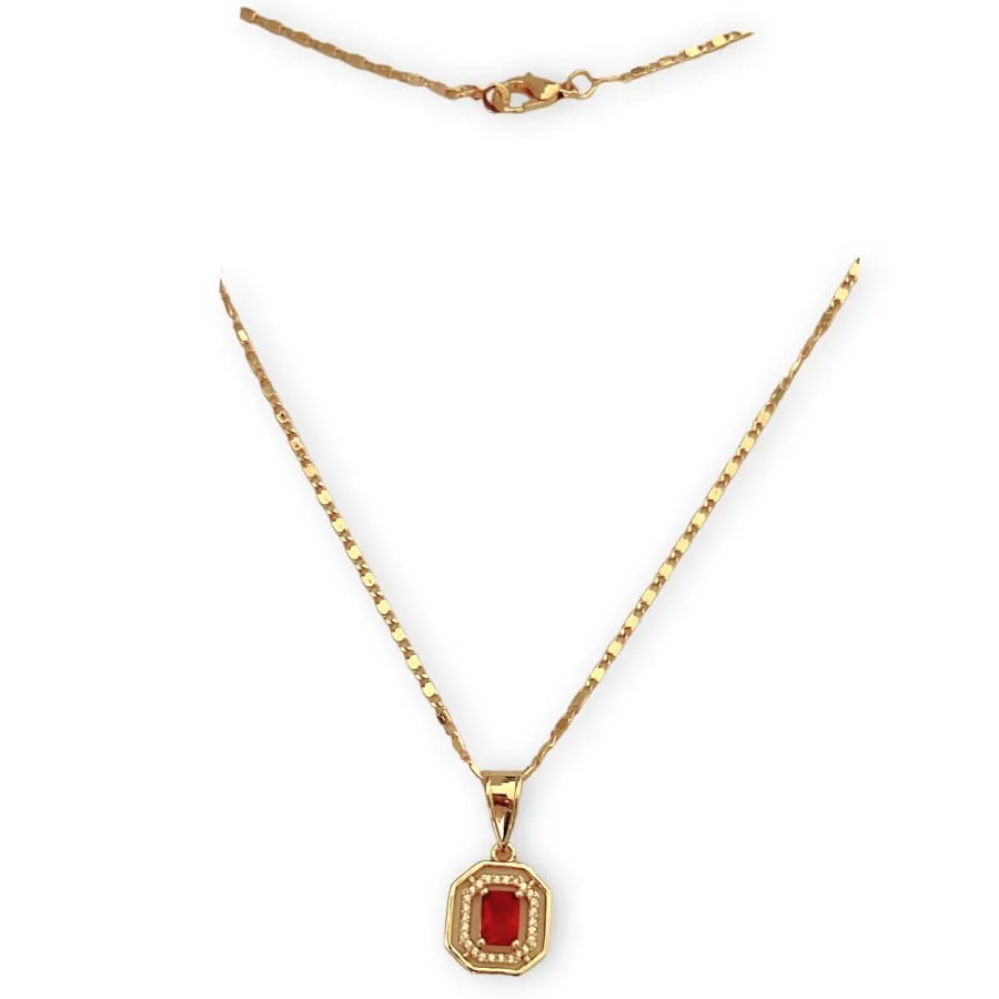 Allie red rectangular stone in 18k of gold plated chain necklace