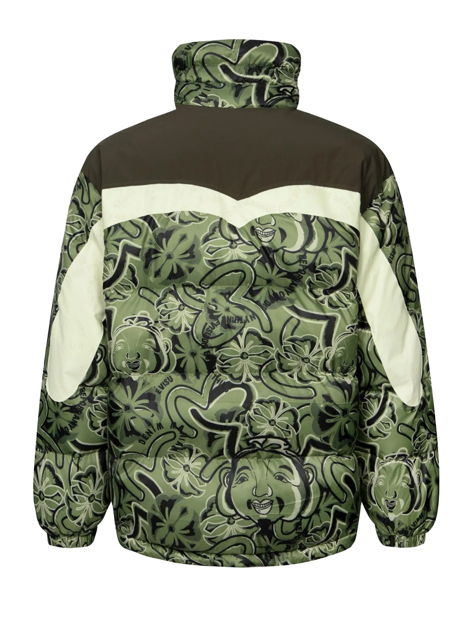 Allover Godhead and Kamon Daicock Print Loose Fit Down Jacket