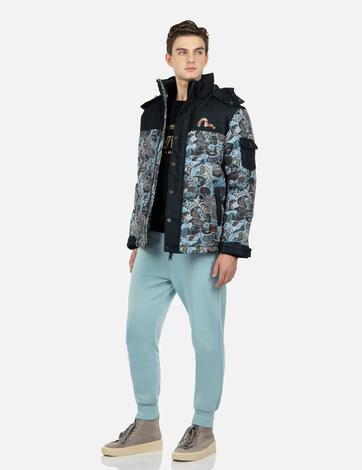 Allover Japanese Brocade Print Down Jacket