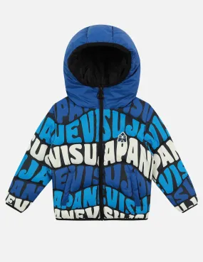 Allover Wavey Logo Print Down Jacket