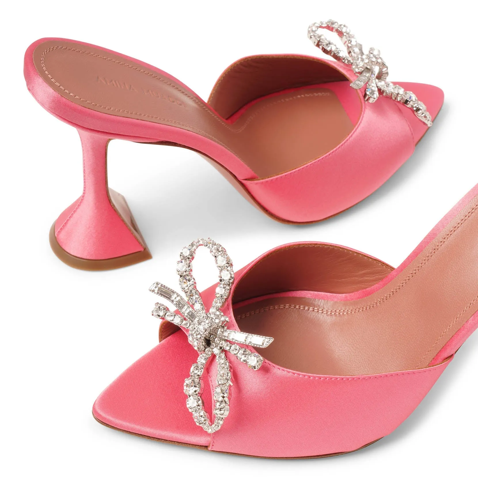 Amina Muaddi Rosie embellished pink satin mules