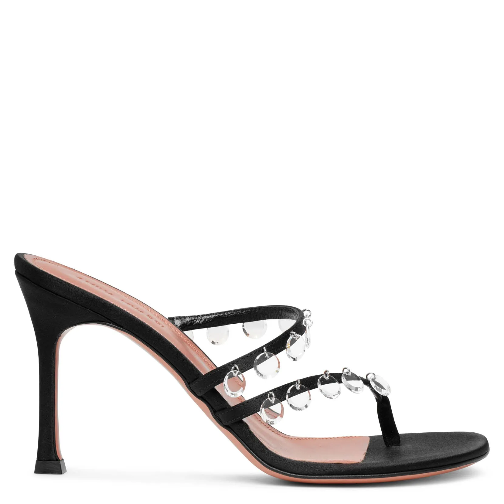 Amina Muaddi Tina black satin mules