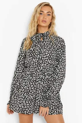 Animal Print Pussybow Romper