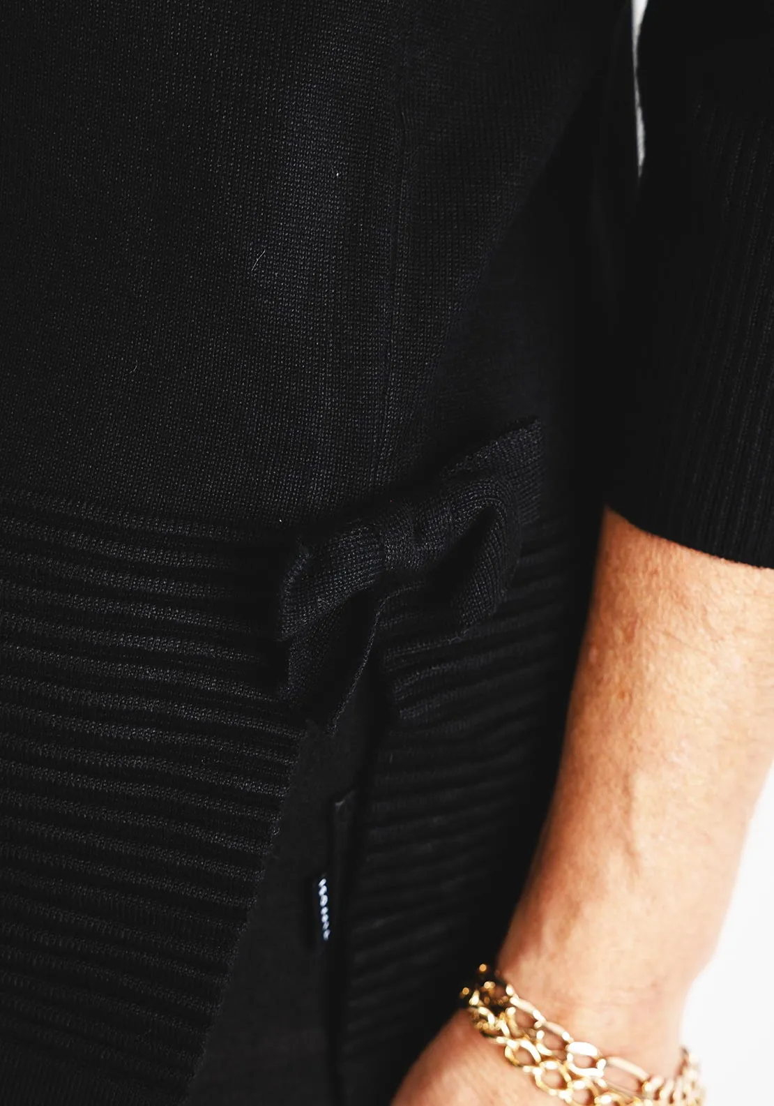 Anonymous Fine Knit Bow Trim Sweater, Black