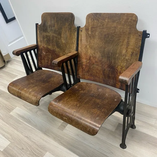 Antique Folding Double Theater Chair