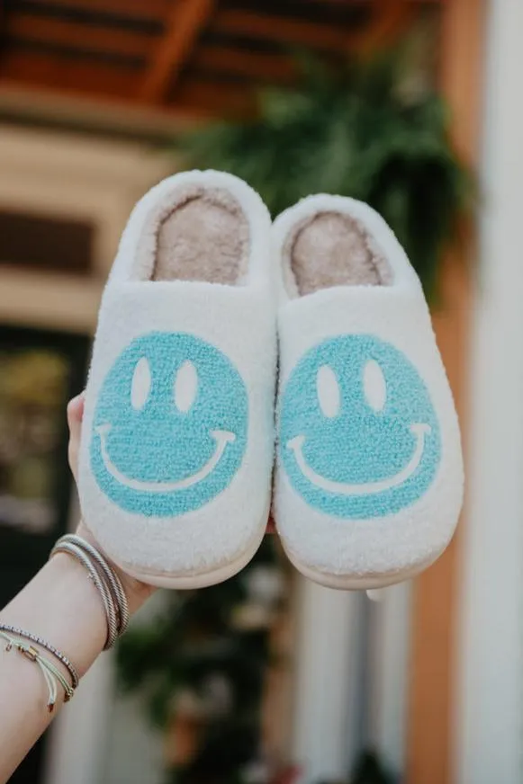 Aqua Happy Face Slippers