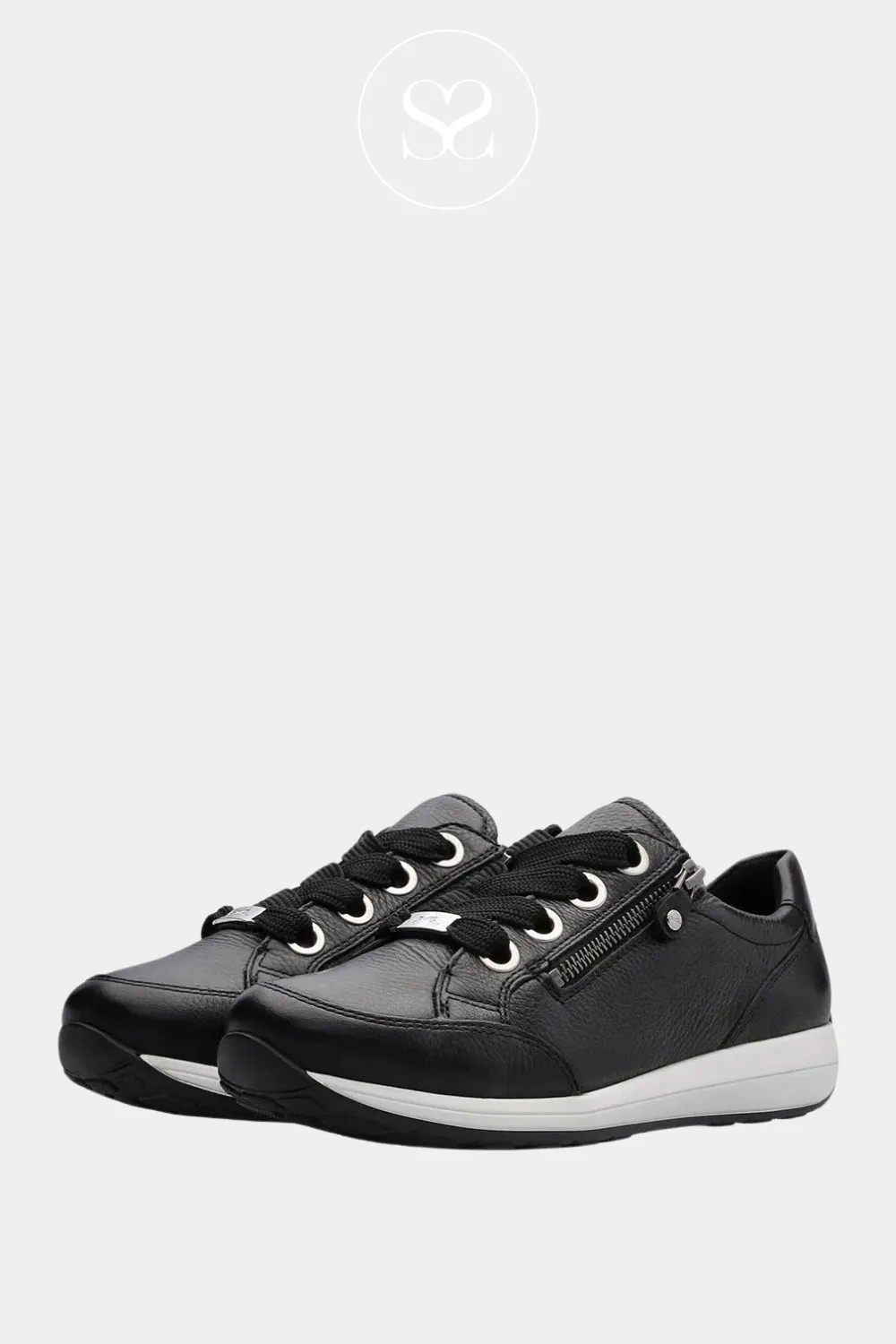 ARA 12-34587 BLACK LEATHER WEDGE TRAINERS