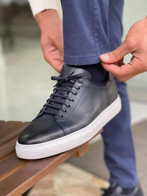 Argeli Navy Blue Lace-Up Mid-Top Sneakers