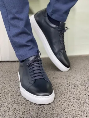 Argeli Navy Blue Lace-Up Mid-Top Sneakers