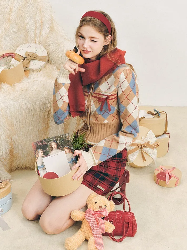 Argyle Short Knitted Cardigan