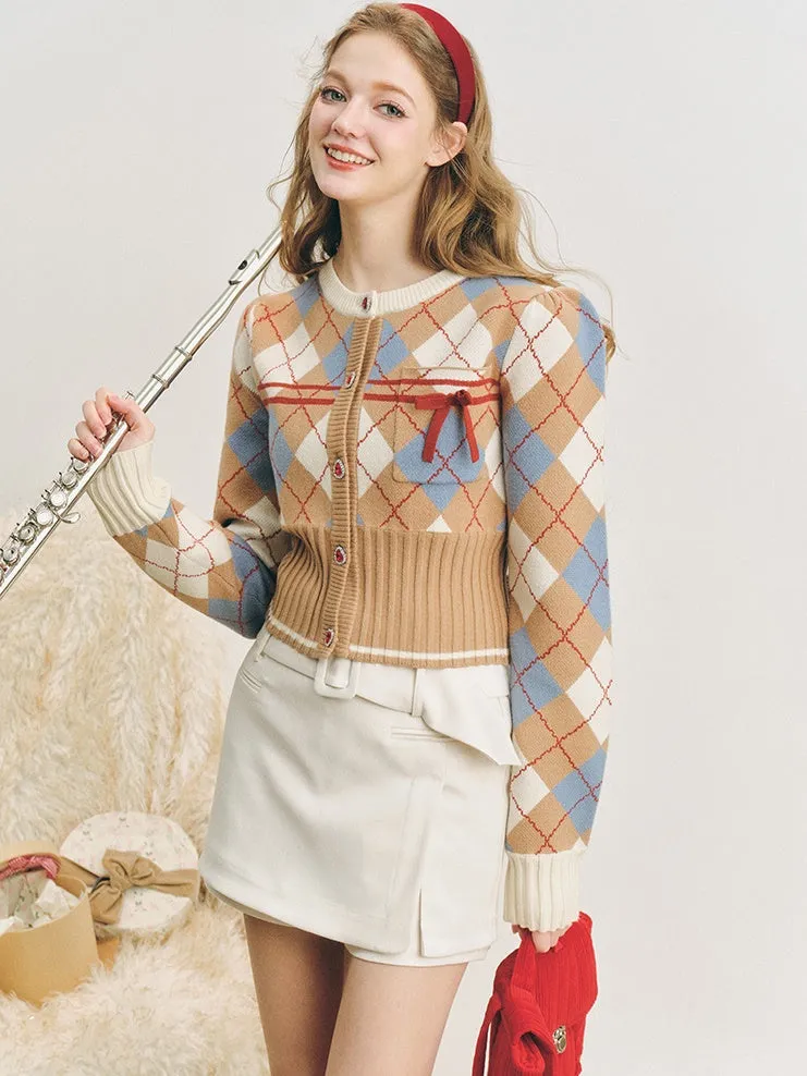 Argyle Short Knitted Cardigan