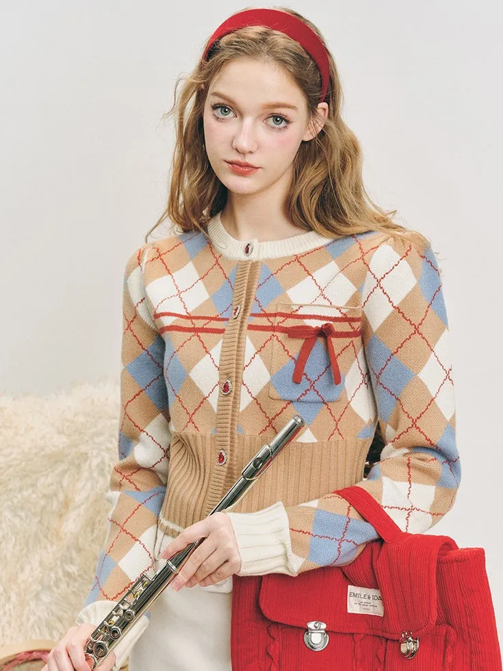Argyle Short Knitted Cardigan