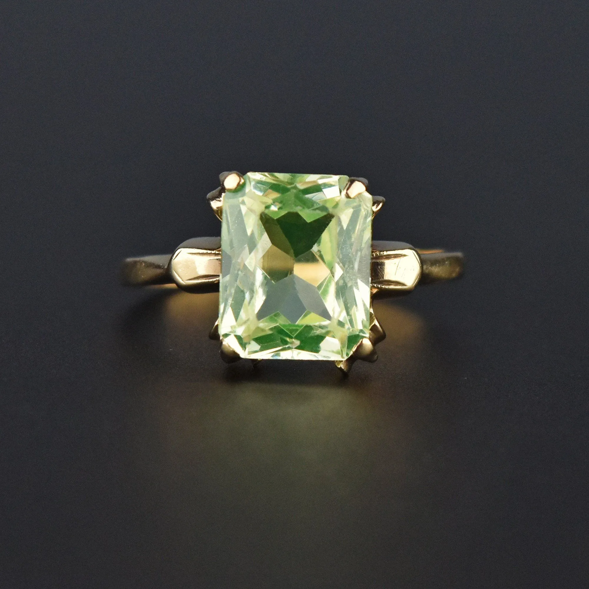 Art Deco 14K Gold Green Spinel Ring, Sz 7.75