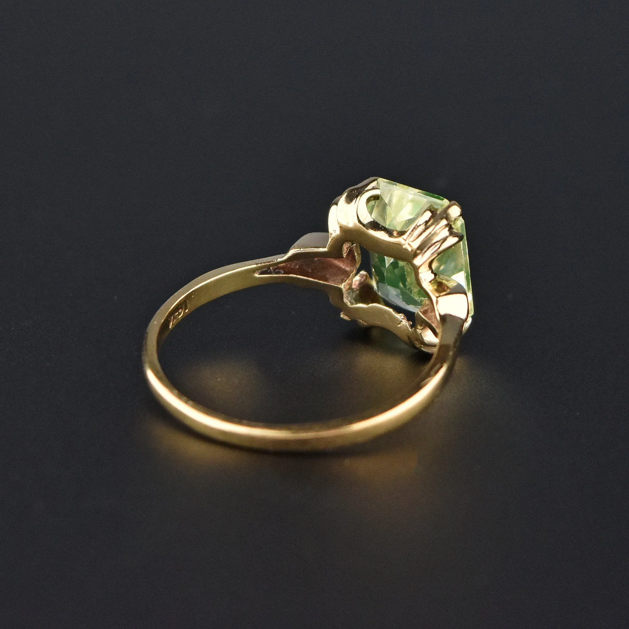 Art Deco 14K Gold Green Spinel Ring, Sz 7.75